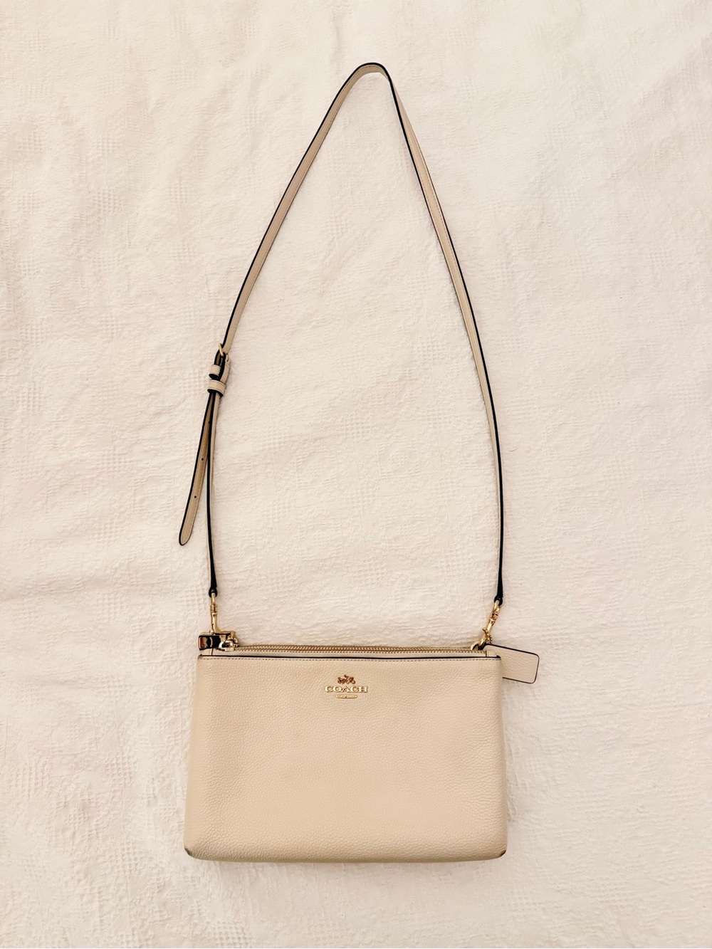 COACH Off-White Pebble Leather Double Zip Crossbody Bag